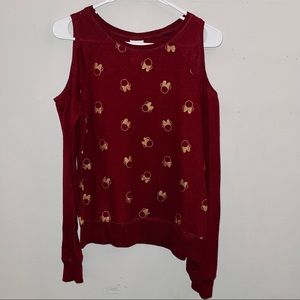 Gold Minnie Mouse Cold Shoulder Sweater